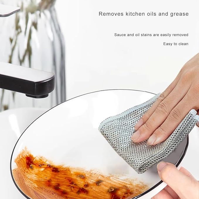 2024 New Non Scratch Wire Dishcloth, Cleaning Cloth，Soft Wire Dishwashing Rags Safe for Non-Stick Cookware, Scrubs & Cleans for Dishes, Sinks, Stove Tops, Easy Rinsing, Durable