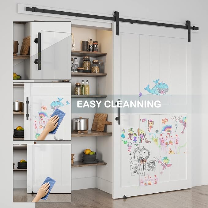48''x84'' Sliding Barn Door with 8 Ft Barn Door Hardware Kit | Pre-Drilled Holes Easy Assembly - Include Installation Manual, Water-Proof PVC Surface, H-Frame, White