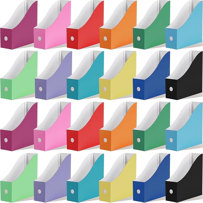 Colarr 24 Pcs Cardboard Magazine Holders 12 Colors Magazine Storage Box with Label Stickers Magazine File Holder Folder Book Holder for Desk Desktop Document Holder for School (Bright Color)