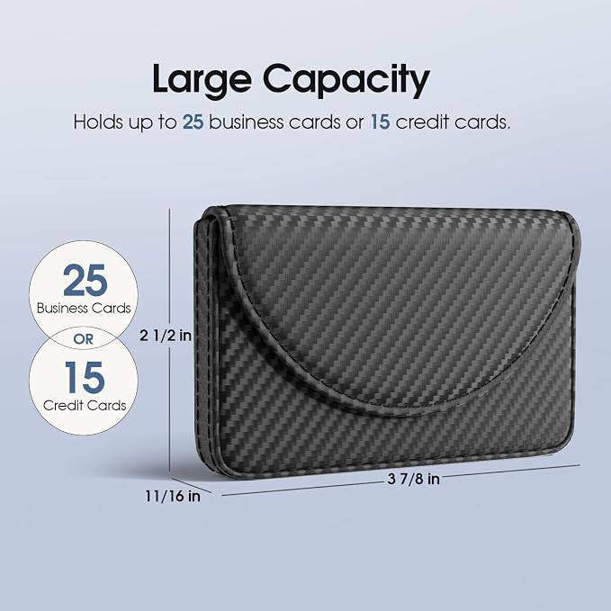 MaxGear Business Card Holder, PU Leather Business Card Case, Black Carbon | Pocket Name Card Holder Wallet for Purse, Portable Business Card Carrier with Magnetic Closure, Slim Stylish Men Women Gift