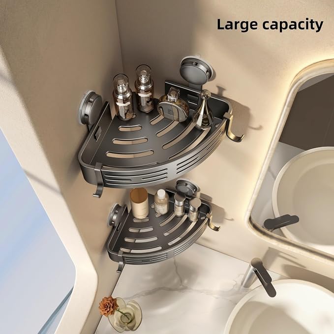 VOLPONE Shower Caddy Corner Suction Cup Shelf Corner No Drilling Bathroom Shower Organizer Storage Rack Adhesive(3-Pack, Gray)