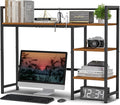 Snughome Desk Shelf, 38.6" Desktop Organizer Shelf, Desk Hutch for Computer Monitor, 4 Tier Desk Display Rack, Wood Desktop Bookshelf Storage Rack for Home Office Dorm, Rustic Brown