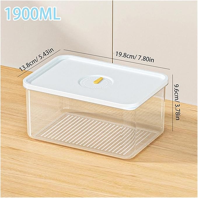 Food Storage Container Fresh Refrigerator Sealed Fresh-Keeping Box Fruit Meat Freezing Storage Cans Kitchen Plastic Food Organizer Case Container Lunch Box(N4 1900ml)