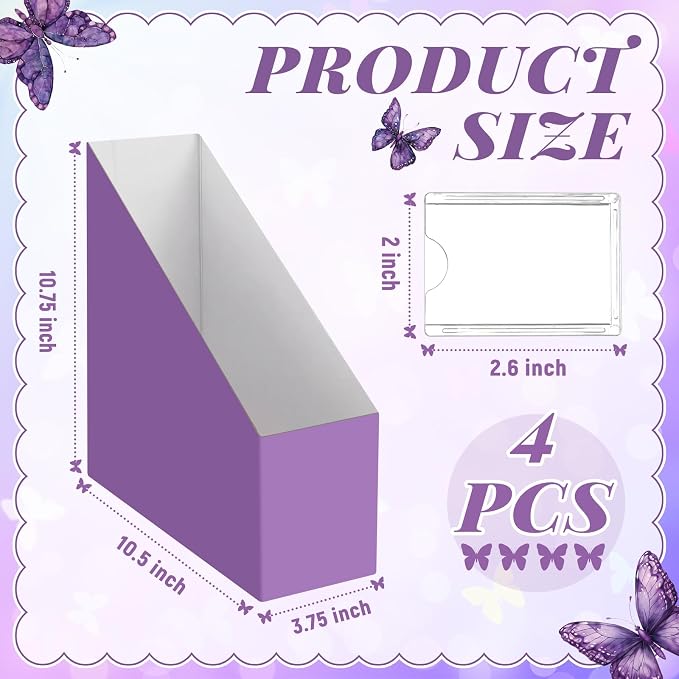 AmazingSpark Purple Butterfly Magazine File Holder Decorative Set of 4