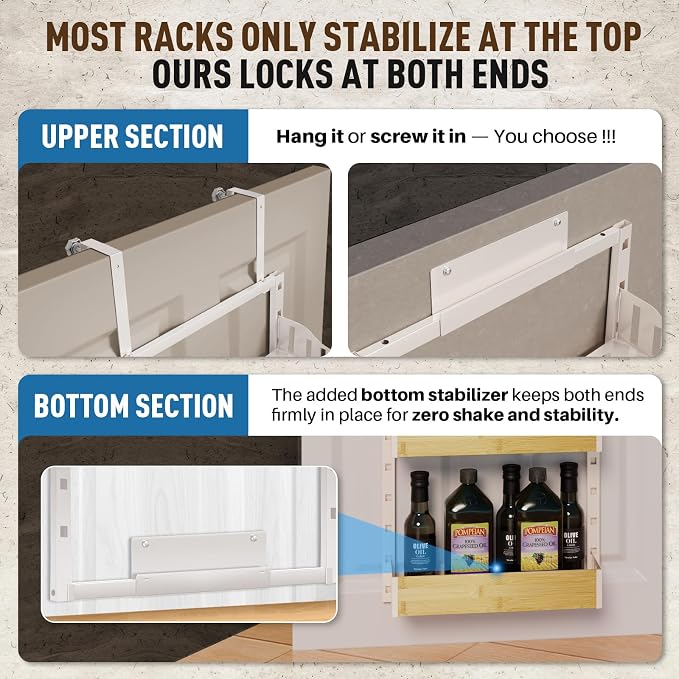8-Tier Over The Door Pantry Organizer | Spice Rack Wall Mount with No-Shake Design, Adjustable Baskets | Hanging Seasoning Shelves, Storage Organization for Kitchen Cabinet & Closet