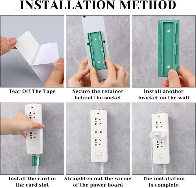 6 Pcs Power Strip Holder, Self-Adhesive Socket Holder for Wall & Desk, Punch-Free Surge Protector Mount, Space Saving Cable Management for Home, Kitchen & Office (Colorful)