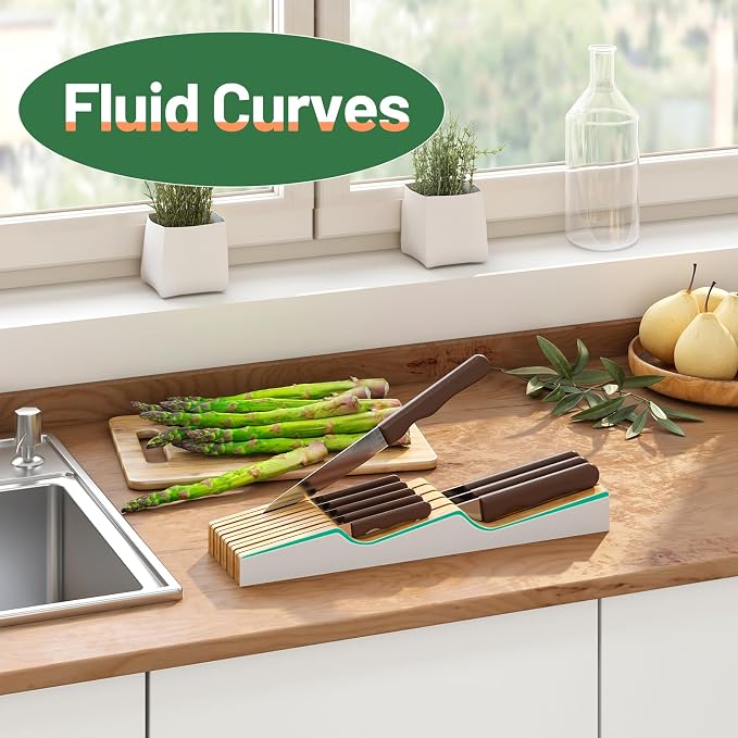 Knife Drawer Organizer (White, 9 Knives Organizer)