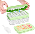 0.8“ Ice Cube Tray with Lid and Bin, PHINOX 28 Cubes Ice Trays for Freezer, Ice Cube Trays for Freezer with 1 tray, Container, Lid & Ice Scoop, BPA Free, Green(28Cubes/Tier)