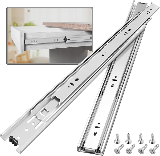 1 Pair Full Extension Ball Bearing Drawer Slides 8 10 12 14 16 18 20 22 24 Inch 100 LB Load Capacity Side Mount File Cabinet Rails Dresser Metal Runner Trash Can Kitchen (10 inch, Silver)