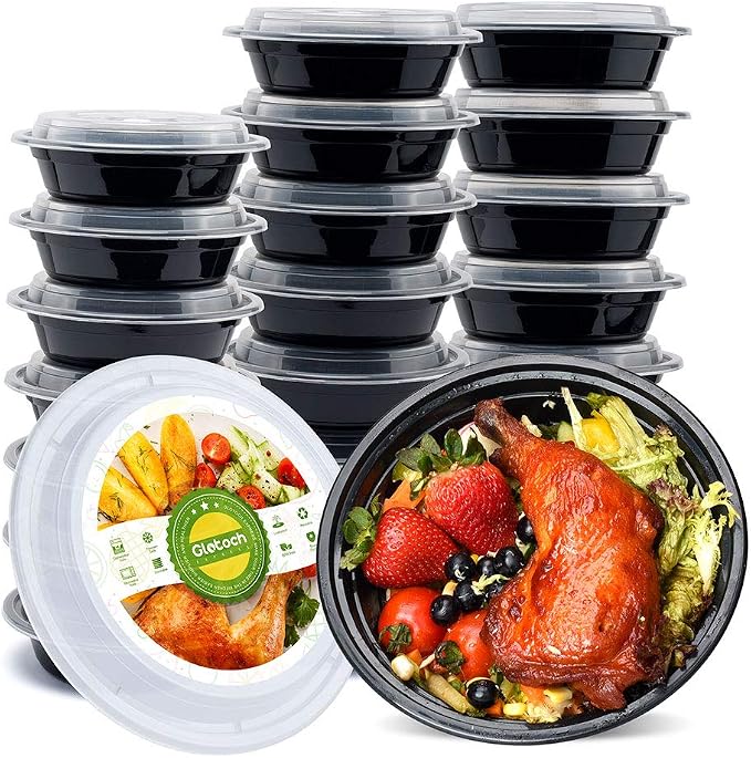 Glotoch Round Reusable Meal Prep Containers with Lids, 24 oz, 50 Pack | To Go Food Containers, Microwave, Freezer and Dishwasher Safe, Leak-Resistant, for Salads, Lunches and Leftovers