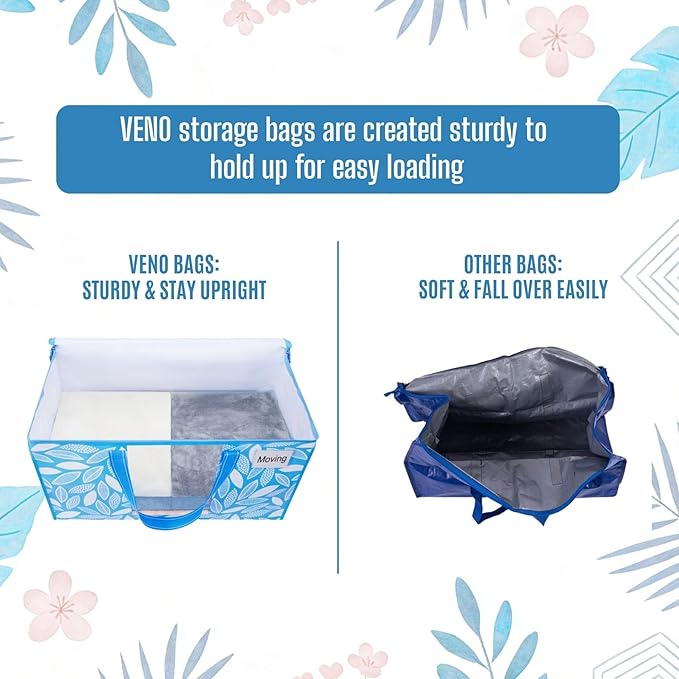 VENO 10 Pack Pack Heavy Duty Moving Bags, Clothes and Comforter Storage Bags with Clear Window, College Dorm Essentials Packing Supplies, Foldable Boxes Alternative (Spring Breeze, 10 Pack)