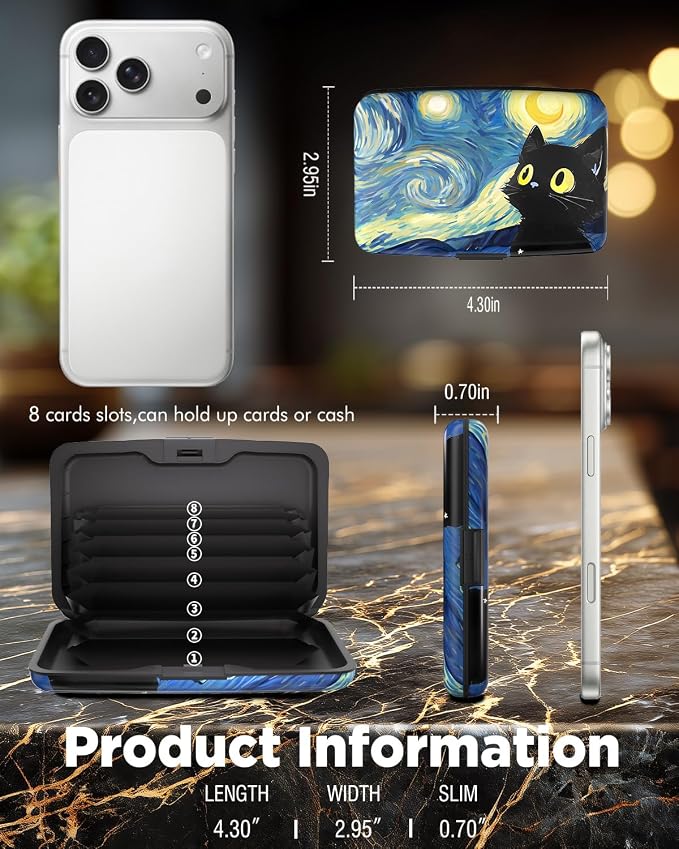 Maicican RFID Blocking Aluminum Credit Card Holder | Slim Metal Wallet for Women & Men, Business Card Case for Travel, Fits Front Pocket, Card holder wallet - Starry Sky Cat