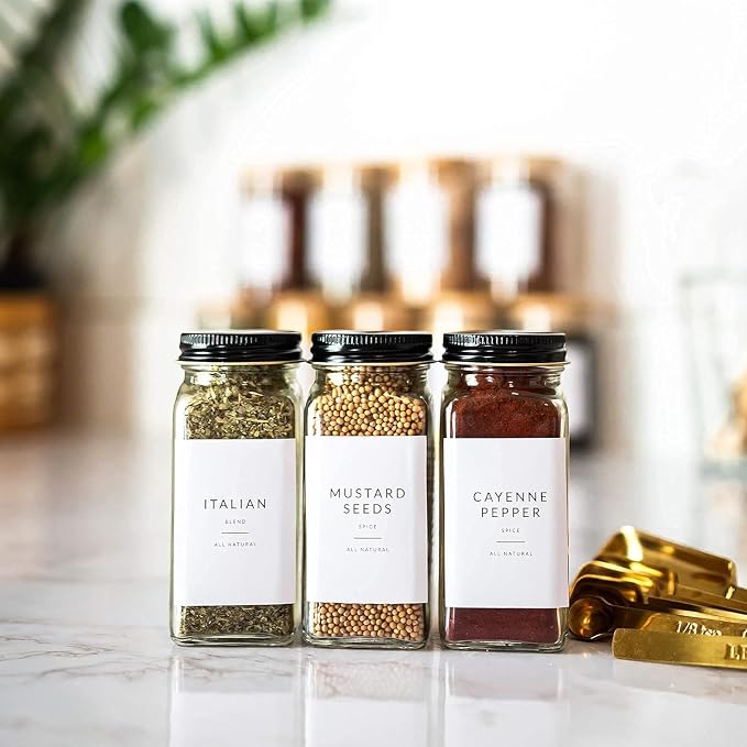 Minimalist Spice Labels for Glass Jars - 142 Spice Jar Labels Preprinted Waterproof, White Rectangle Herb Stickers, Seasoning Herb Containers Kitchen Pantry Organization