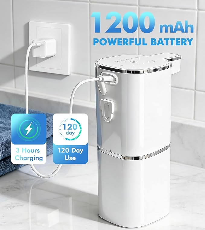RYTOXILO Automatic Soap Dispenser Touchless, 2 Pack White Auto Soap Dispensers for Bathroom and Kitchen, 15 Fl Oz Plastic Electric Hands Free Dish Liquid Dispensers Wall Mount with 1200 mAh Battery | Touchless, Hands-Free