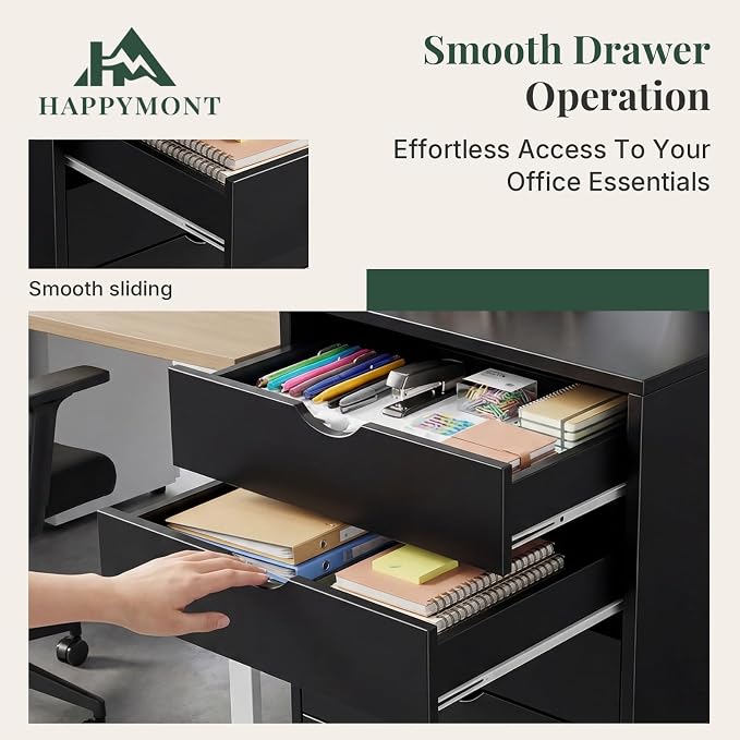 Mobile File Cabinet Under Desk, 5 Drawer Storage Organization with Wheels, Vertical Filing Chest Rolling Wood Small Desk Printer Stand for Home Office, 15.75" D x 18.74" W x 25.39" H