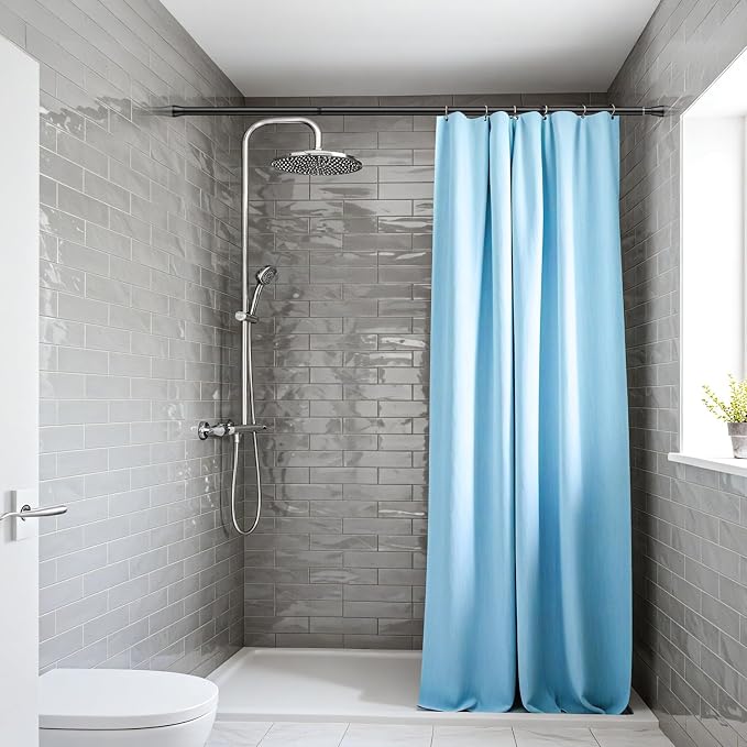 Spring Tension Curtain Rod 28 To 48 Inch Adjustable Expandable Black Tension Rod 7/8" Shower Curtain Rods No Drilling Spring Loaded Curtain Rod for Windows Bathroom Closet Kitchen Bedroom Doorway Door