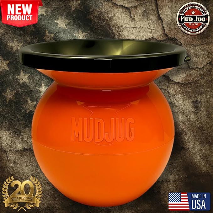 Mudjug Orange Classic Portable Spittoon – Travel Ready Spit Jug with Deep Funnel, Spill-Resistant Design, Weighted Base for Enhanced Stability, Easy to Carry Dip Spit Cup