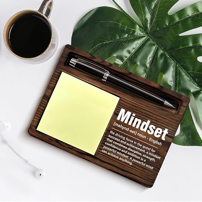 Inspirational Sticky Note Holder Positive Home Office Decor Motivational Gifts for Coworkers Employees Colleagues Mindset Definition Self-Stick Note Pad Holders