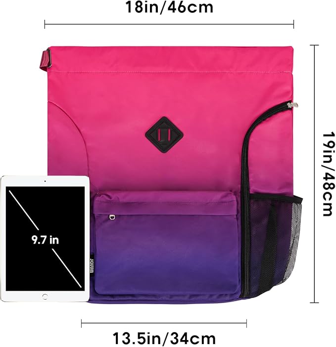 WANDF Drawstring Backpack with Shoe Compartment, Sports Gym Bag | Multi-Pocket Storage, Water-Resistant Fabric, Cinch String Bag