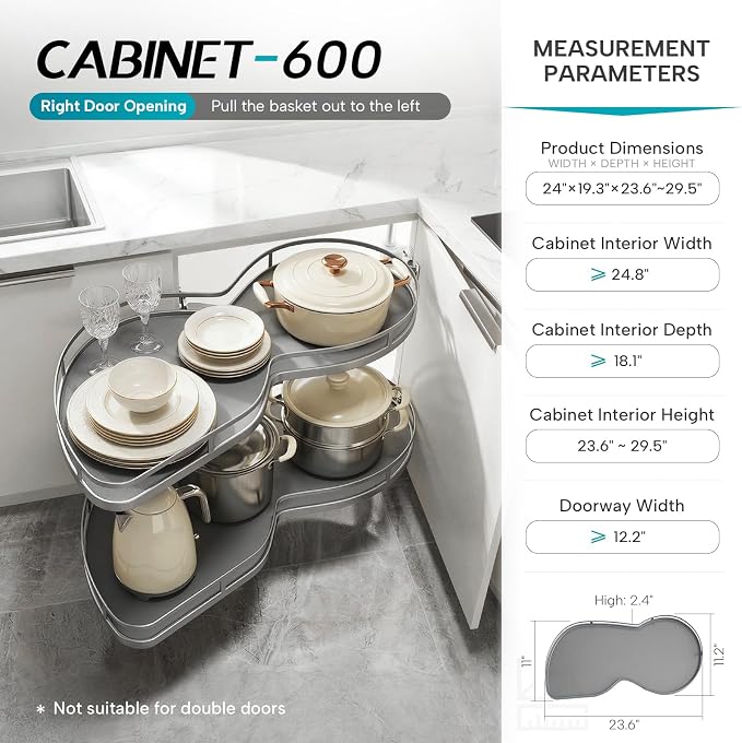 Blind Corner Cabinet Pull Out Organizer, Heavy Duty 2-Tier Soft Close System, Fits 12”-18” Cabinets, Left/Right Adjustable Magic Corner Storage for Kitchen Cabinets