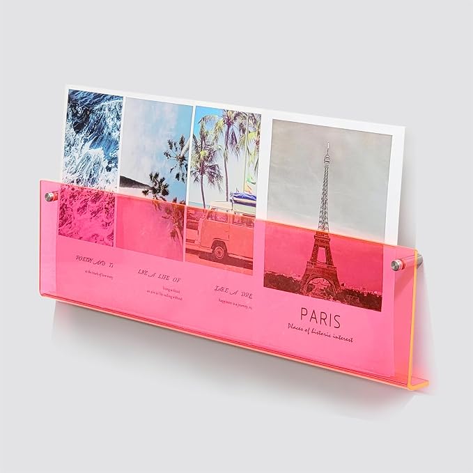 ROYALITA 2-Pack Acrylic Magazine Holder Brochure Holder, Pink 24 Inch | Record Magazine Rack, Fashion Floating Bookshelf, Literature Storage Rack for Waiting Room, Living Room, Office