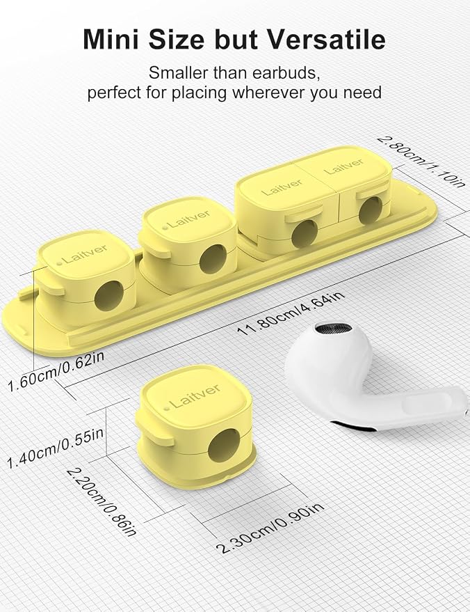 6 Pack Magnetic Cable Clips [1s Open/Lock], Cord Organizer Holder | Strong Adhesive Desk Cable Management- Organize Charging Cords Neatly for Home, Office, Car,Desk, Nightstand-Cream Yellow