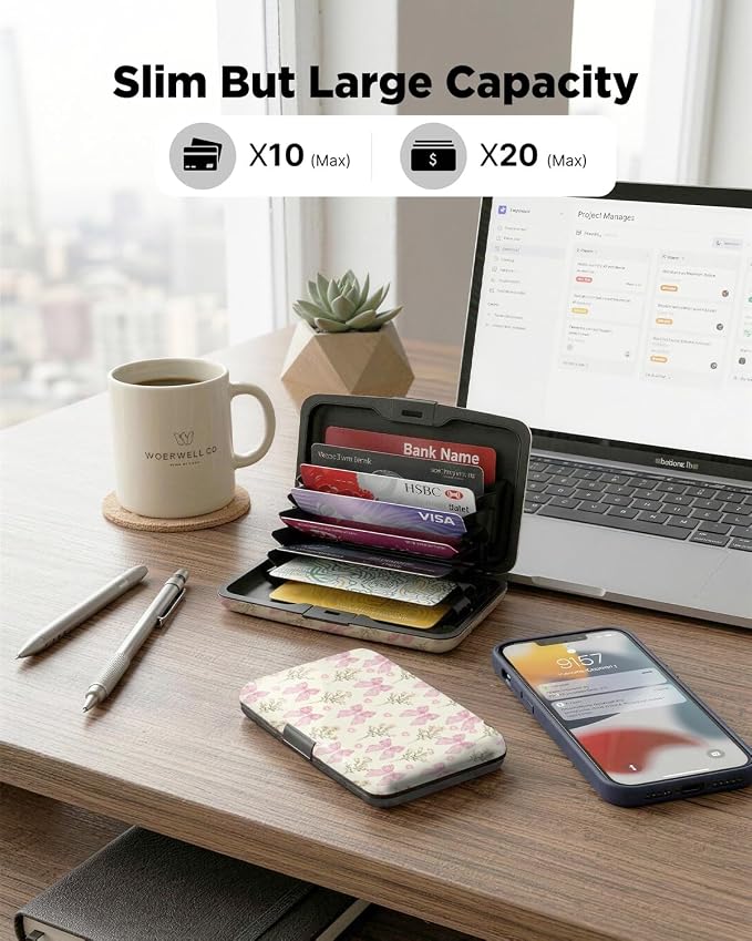 Maicican RFID Blocking Aluminum Credit Card Holder | Slim Metal Wallet for Women & Men, Business Card Case for Travel, Fits Front Pocket, Card holder wallet - pink bow