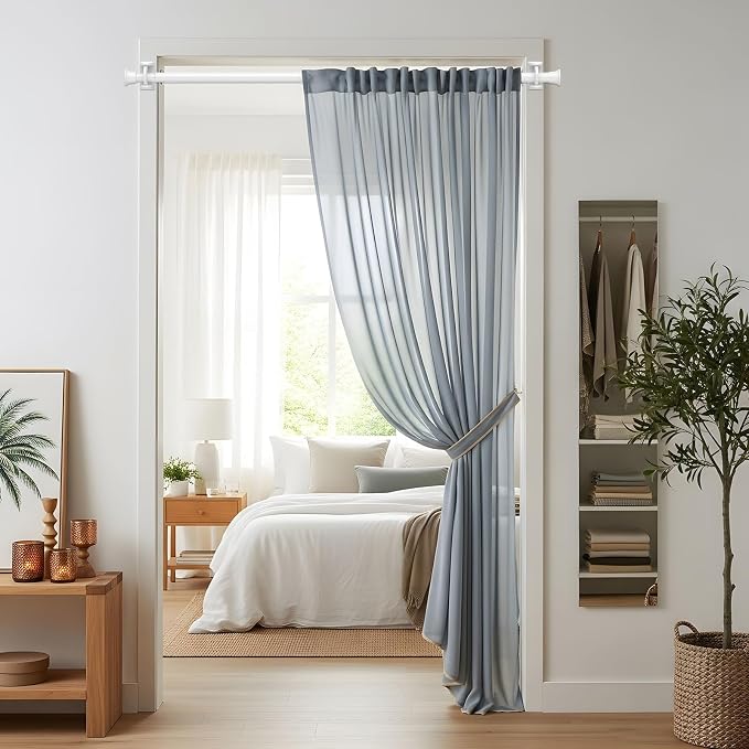 AIZESI 1PCS Spring Tension Curtain Rods 24 to 46 Inch White Tension Rod Spring Curtain Rod Short Curtains Rod 's Tension Adjustable Curtain Rods for Window, (With One Set Rod's Holder)