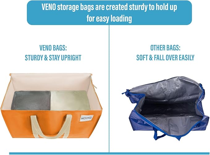 VENO 10 Pack Heavy Duty Moving Bags, Extra Large Storage Bags with Reinforced Handles & Strong Zippers, Foldable & Reusable Moving Box Alternative for Clothes & Dorm Storage