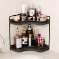 2-Tier Corner Bathroom Counter Organizer for Storage, Black | Larger Size, Solid Wood, Embedded Screw Holes, sink and Vanity Countertop Organizer for Perfume, Skincare & Makeup Storage
