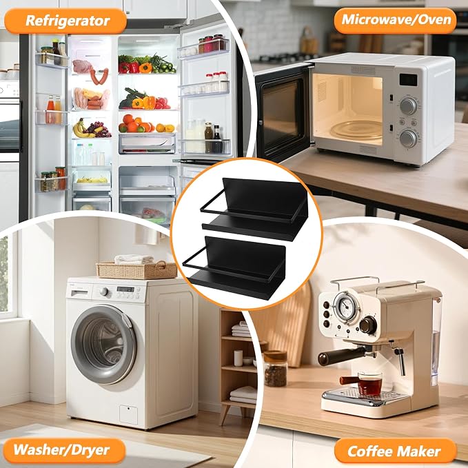 4 Pack Magnetic Spice Rack for Refrigerator, Strong Space Saving Shelf Organizer Single Tier Fridge Spice Storage Black