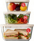 Glass Vacuum Seal Containers for Food Storamge, Vacuum Container with Time Recording Disk, 3 pcs set (S, M, L), BPA-FREE, Dishwasher, Freezer & Microwave Safe Works with Handheld Vacuum Sealer Machine