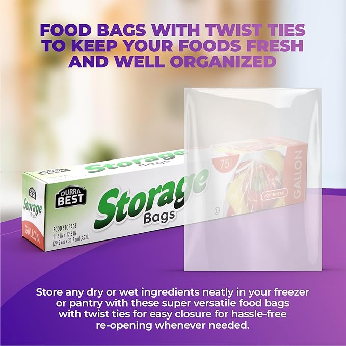 1 Gallon Food Storage Bags with Twist Ties, 1800 Count, Disposable Plastic