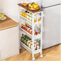 Vivihomety Utility Slim Storage Cart, 4 Tier Small Rolling Kitchen Laundry Room Cart with Wood Top, Metal Bathroom Storage Cabinet Mobile Shelf Unit Organizer Trolley with Handle for Narrow Space