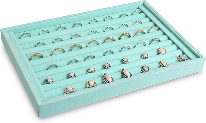 Frebeauty Jewelry Trays for Drawer,Set of 4 Jewelry Organizer and Storage | Velvet Material,Stackable,Adjustable Dividers,Drawer Inserts for Rings Studs Bracelet,Earring Organizer for Women Girls