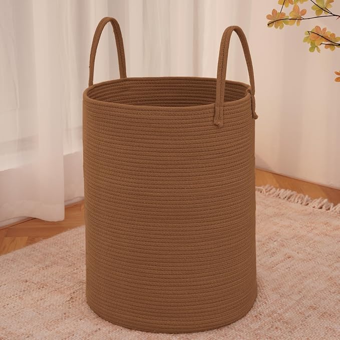 JMvicyroam Large Woven Laundry Basket Hamper,100L Cotton Rope Storage Bin for Blankets,Toys and Clothes,Decorative Tall Nursery Hamper for Living Room,Baby Nursery,Bathroom and Bedroom,Golden Jute