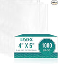 Levex - 4" x 5" (1000 Count) Open End Flat Top - 3-Mil Heavy Duty Clear Poly Bags for Packaging, Shipping, Storage & Food (Bags Do Not Have a Seal or Prints)