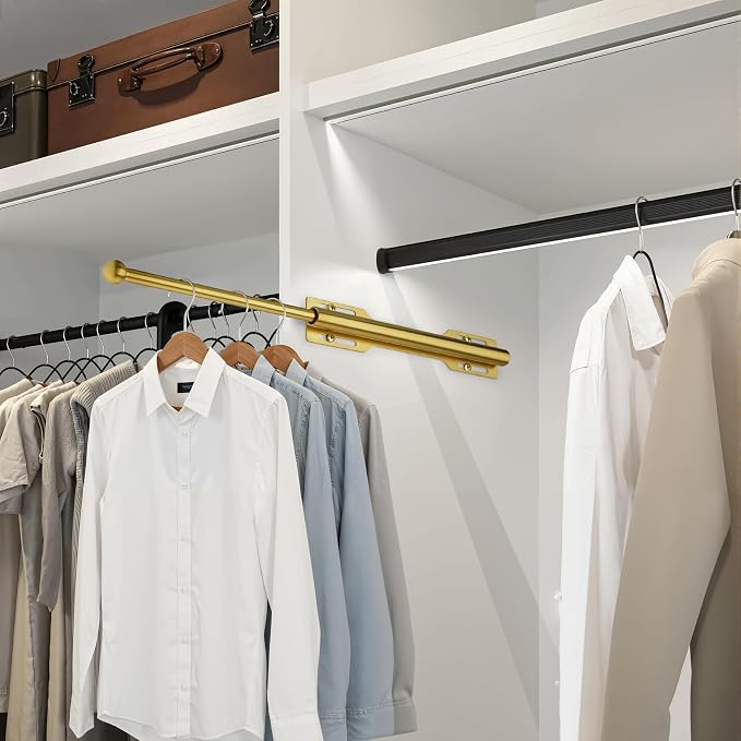 Pull-out Valet Rod for Closet 2 Pack, Brushed Gold