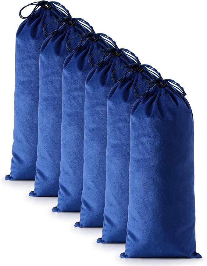 6 Pcs Single Shoe Bags for Travel, Velvet Bag, Palace Blue, 17.3x8.6 Inch | Washable & Reusable Travel Shoe Bags, Dustproof Shoe Bags with Drawstring Closure, Suitable for Travel, Home Storage