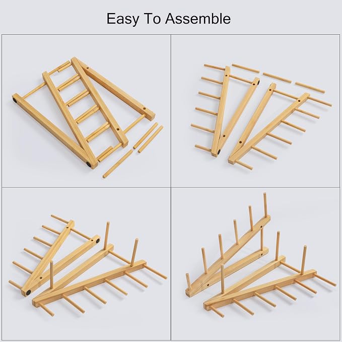 HBlife Step Bamboo Wooden Dish Drying Rack Kitchen Plate Display Stand | Plate/Dish/Book/File/Bowl/Cup/Cutting Board/Pot Lid Organizer, For Home & Kitchen Counter, Office, Display Cabinet