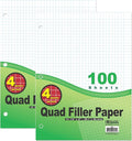 BAZIC Products Filler Paper Loose Leaf Papers 100 Sheet, 4-1" Quad Ruled, 3 Hole Punched for Ring Binders, Graph Drafting for Office School Student, 2-Pack