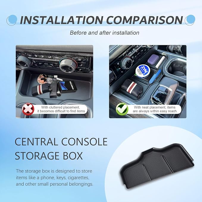 Center Console Organizer for 2023-2026 Chevy Silverado 1500 Accessories | Silverado Middle Insert Tray, Console Cubby Cover, Interior Accessories, Non-Slip Mats, Fits Full Console w/Bucket Seats ONLY