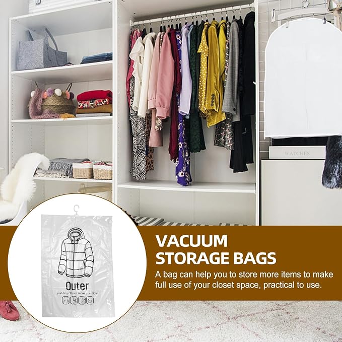 Hanging Vacuum Storage Bags for Coats, Garment Bags for Hanging Clothes, Vacuum Seal Bags for Clothing Travel, Coat StorageBags VacuumSealedHanging for Suits and Jackets (Large)