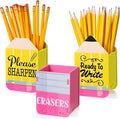DoubleFill 3 Pcs Sharp and Dull Pencil Holder Eraser Buckets Wooden Shaped Dispenser for Back to School Teachers Classroom Management(Yellow Ready to Write)