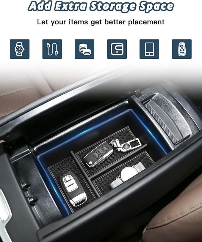 Ruiya Mercedes EQS/EQE Center Console Organizer for Mercedes EQS/EQE Accessories ABS Material Armrest Console Organizer Compatible with (2022-2026) Mercedes EQS 450 & (2023-2026) EQE 350