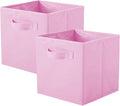 PowerKing Collapsible Storage Cubes, Farbic Storage Bins, Pink, 2 Pack | Sturdy, Lightweight, Easy Pull Handle, Closet & Shelf Organizer, Clothes and Toys Storage, 10.5'' x 11'' x 10.5''