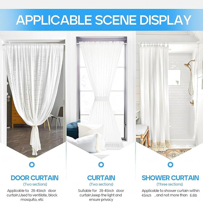 3 Pack Spring Tension Rods 28-45IN, 5/8 Inch Diameter White No Drill Spring Loaded Adjustable Extendable, Small Short Tension Curtain Rod for Windows Kitchen Doorway Closet Cupboard
