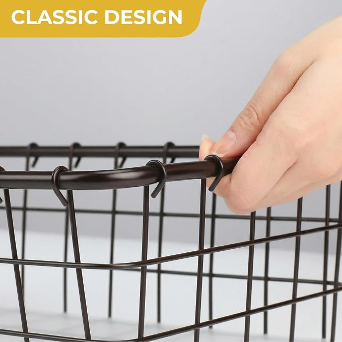 6PK Wire Baskets for Organizing, Baskets for Pantry Organization, Baskets for Snack, Fruits, Cans, Toys, Kitchen Cabinets, Closet Storage