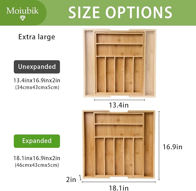 Bamboo Expandable Silverware Drawer Organizer, Adjustable Utensil Tray Cutlery Holder for Kitchen Drawer, Flatware Storage Organizer for Spoons, Forks and Knives, Natural (9 Slot,)