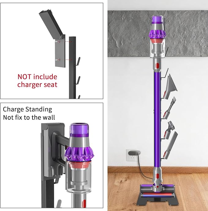 XIGOO Dyson Vacuum Stand for Gen5 Detect V15 V12 V11 V10 V8 V7 V6 | Vacuum Stand for Dyson Cordless Vacuum Cleaners and Accessory, Heavy-Duty Metal Bracket Holder with 6 Hooks, Black